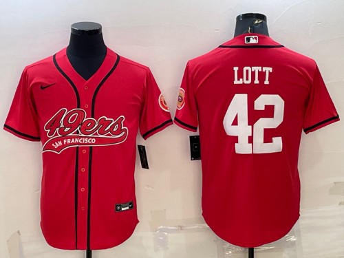 Men's San Francisco 49ers #42 Ronnie Lott Red With Patch Cool Base Stitched Baseball Jersey